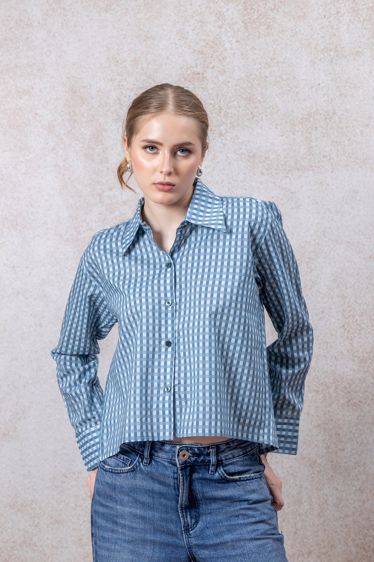Blue Gingham Handcrafted Cotton Shirt