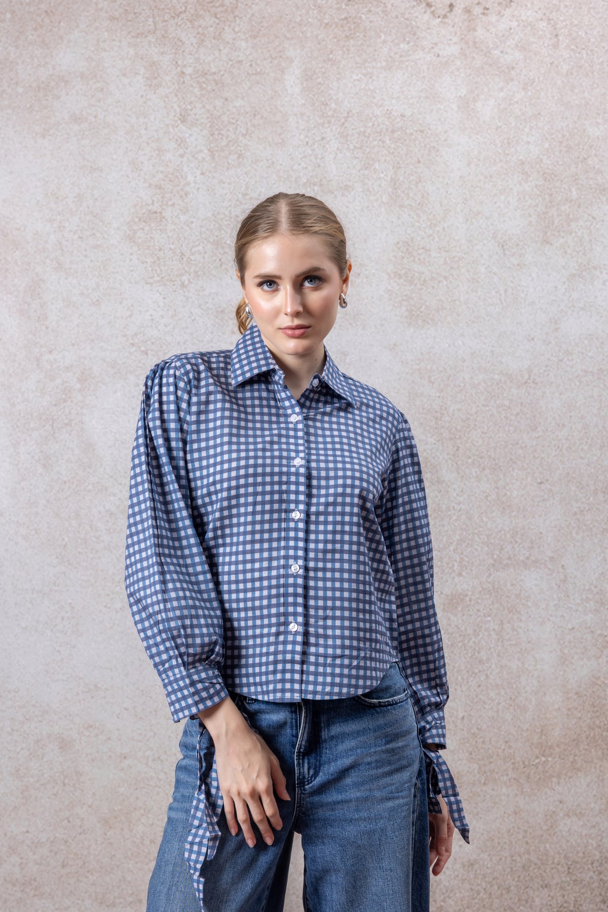 Handcrafted Blue Check Cotton Shirt for Women
