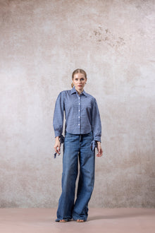 Handcrafted Blue Check Cotton Shirt for Women