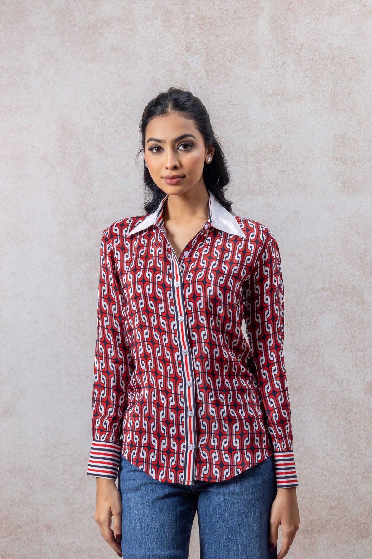 Women’s Red Geometric Print Shirt