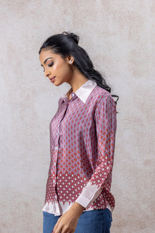 Pink & Red Geometric Crepe Shirt