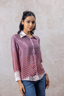Pink & Red Geometric Crepe Shirt