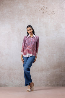Pink & Red Geometric Crepe Shirt