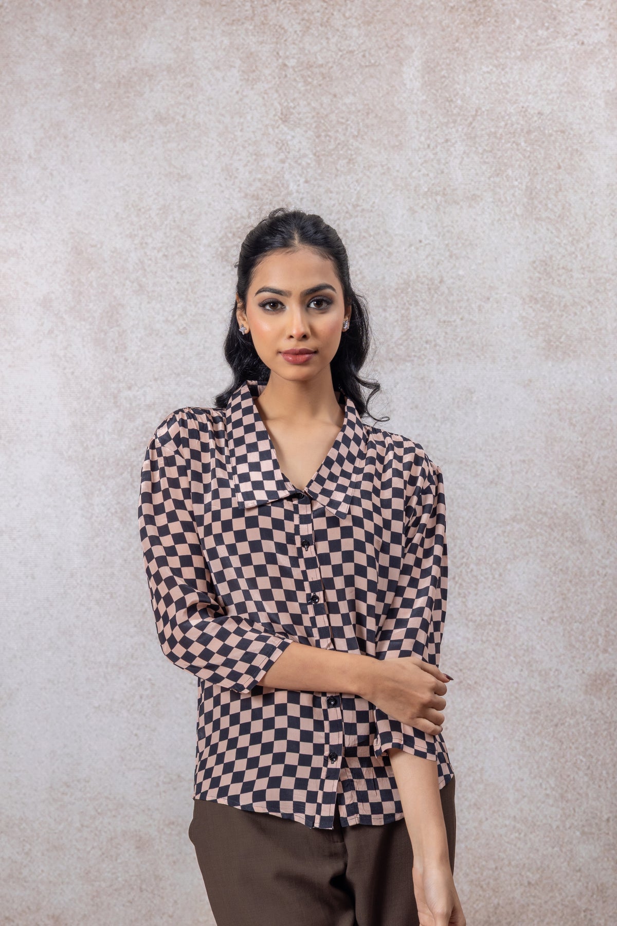 Premium Pure Crepe Workwear Shirt – Checkered Print