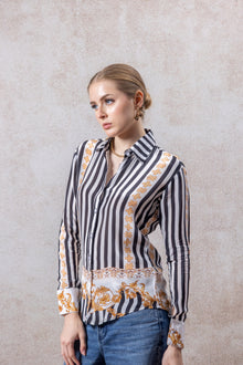 Black & Gold Baroque Stripe Crepe Shirt