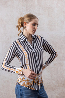 Black & Gold Baroque Stripe Crepe Shirt