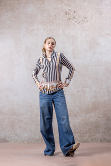 Black & Gold Baroque Stripe Crepe Shirt
