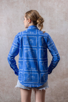 Electric Blue Cotton Shirt – Tequila Sketch Print Casual Wear
