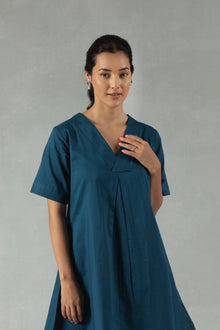 Teal Cotton V-Neck Mini Dress