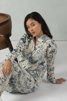 Grey Full Sleeves Floral Crepe Co-Ord Set