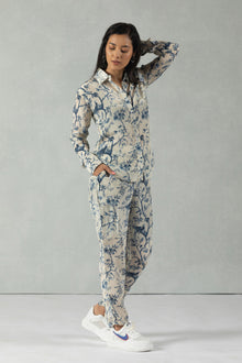 Grey Full Sleeves Floral Crepe Co-Ord Set