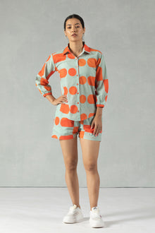 Grey Quarter Sleeves Polka Dot Cotton Co-Ord Set
