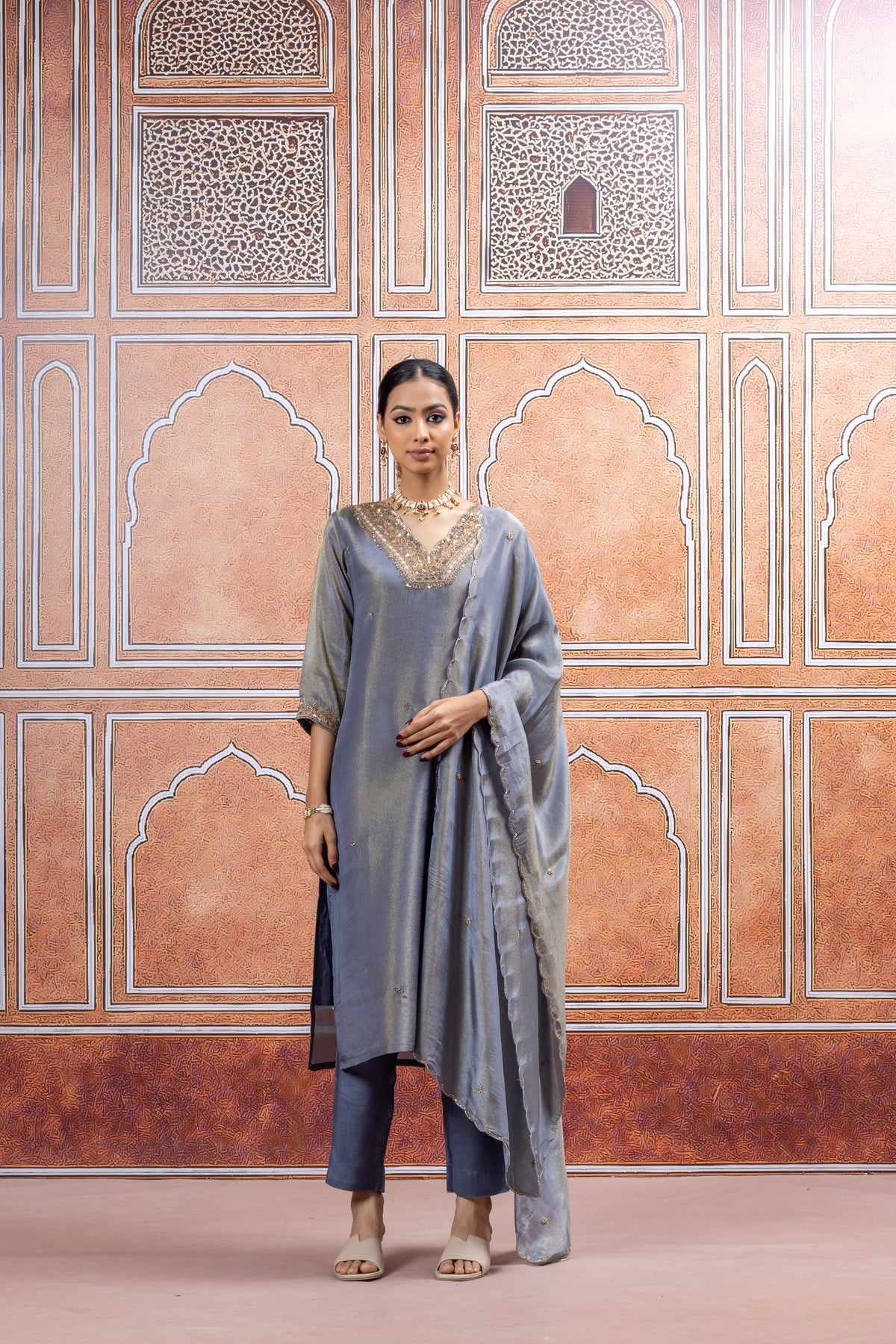 Graceful Grey Handwork Suit Set