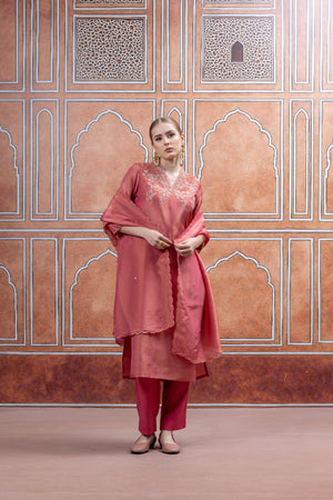 Graceful Peach Handwork Suit Set with Dupatta