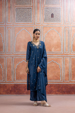 Elegant Navy Blue Handwork Suit Set with Dupatta