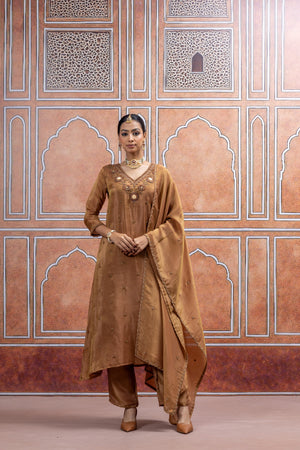 Copper Brown handwork Kurta Set with Dupatta