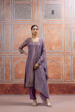 Lavender Purple Handwork Kurta Set with Dupatta