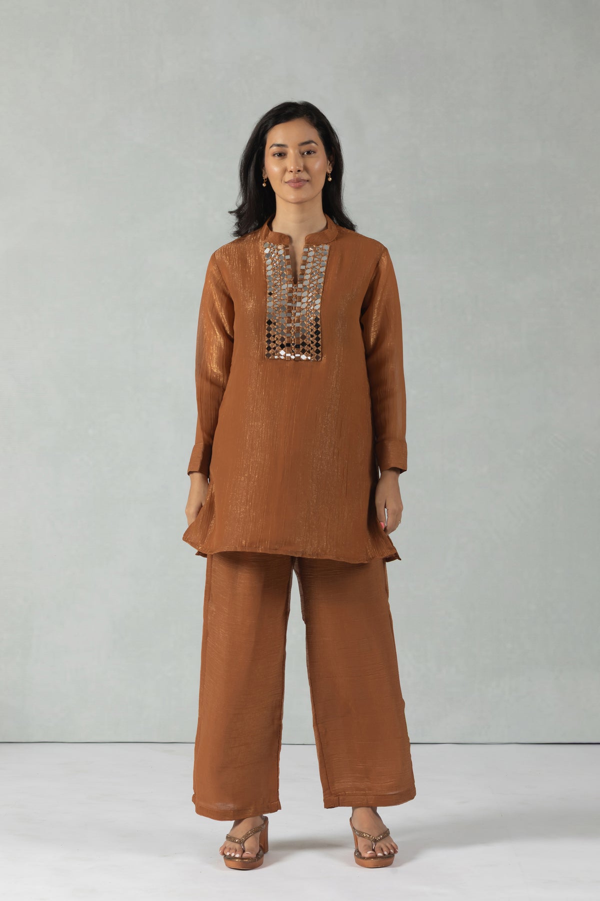Rust Brown Textured Handwork Co-Ord Set