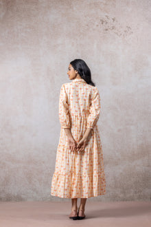Peach Blossom Printed Cotton Flared Dress for Women