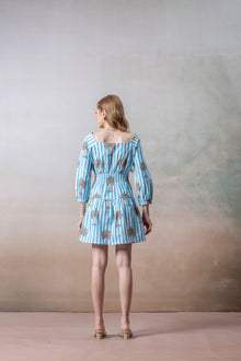 Azure Palm Striped Cotton Short Dress