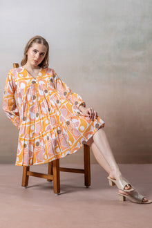 Sunset Aura Geometric Printed Tiered Dress