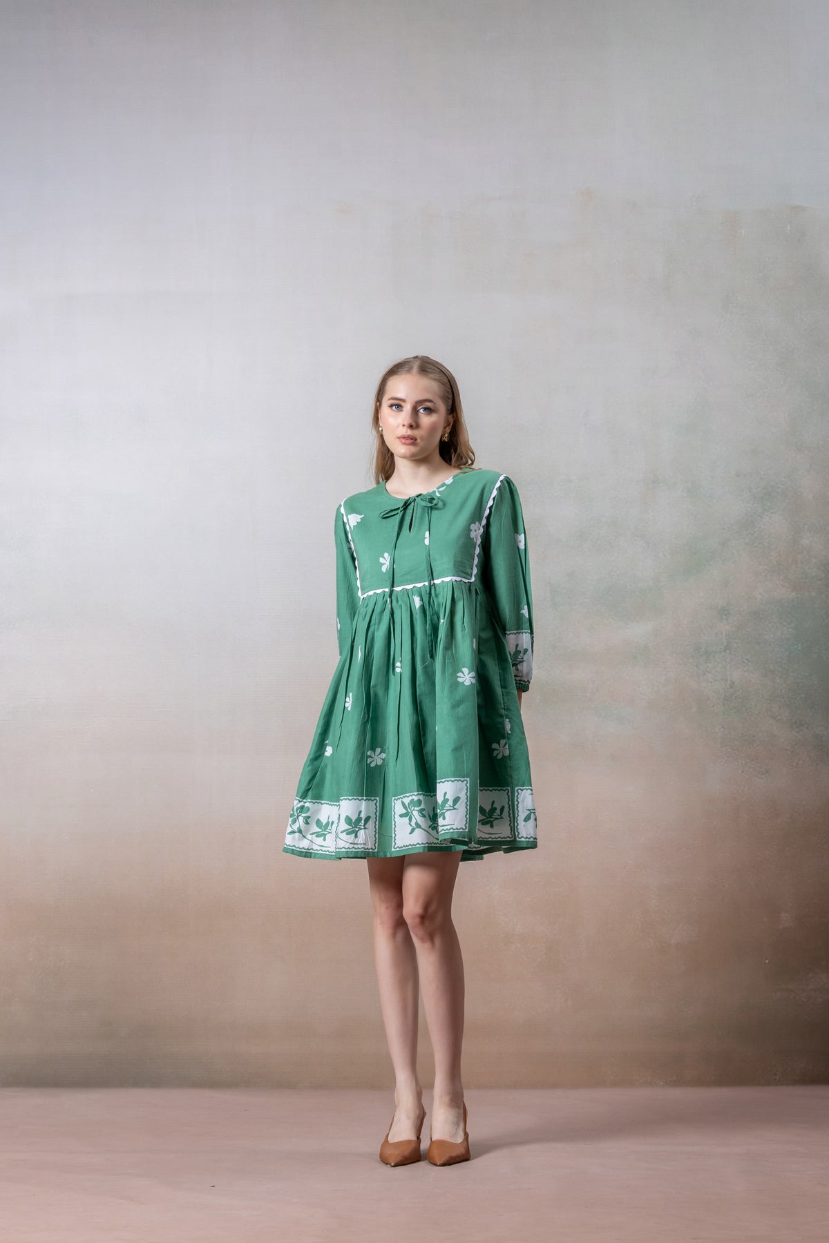 Meadow Charm Green Digital Print Short Dress