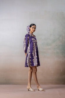 Lavender Leaf Smocked Printed Short Dress