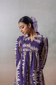 Lavender Leaf Smocked Printed Short Dress