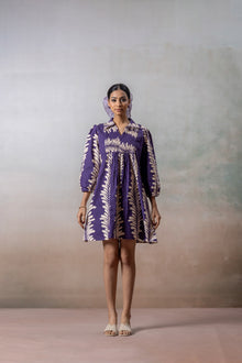 Lavender Leaf Smocked Printed Short Dress