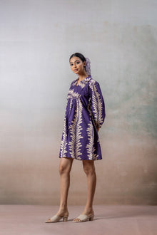 Lavender Leaf Smocked Printed Short Dress