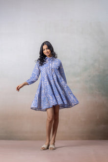 Azure Charm Sky Blue Printed Dress for Women