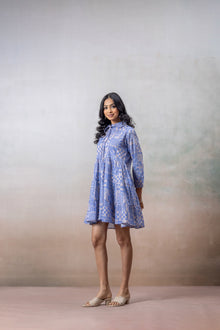 Azure Charm Sky Blue Printed Dress for Women