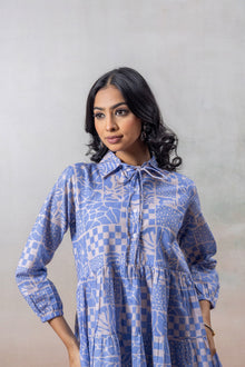 Azure Charm Sky Blue Printed Dress for Women