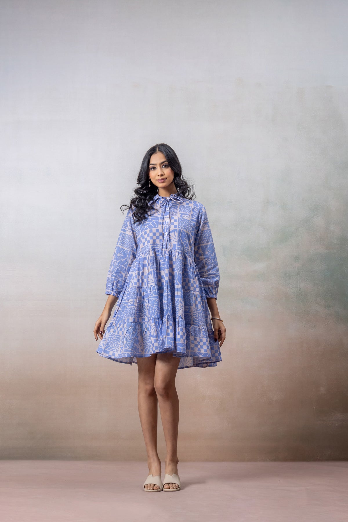 Azure Charm Sky Blue Printed Dress for Women