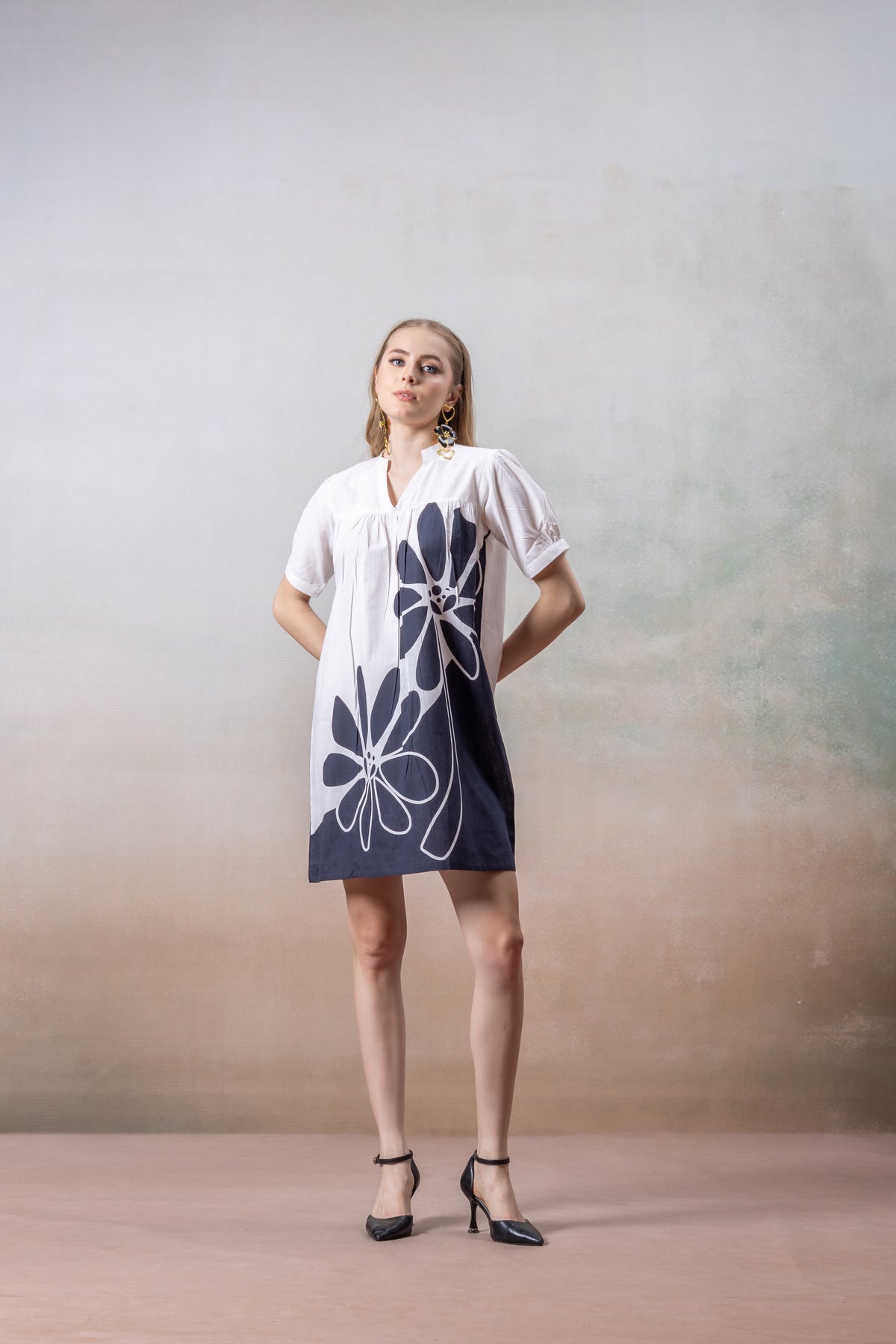 Nordic Bloom Contrast Floral Mini Dress