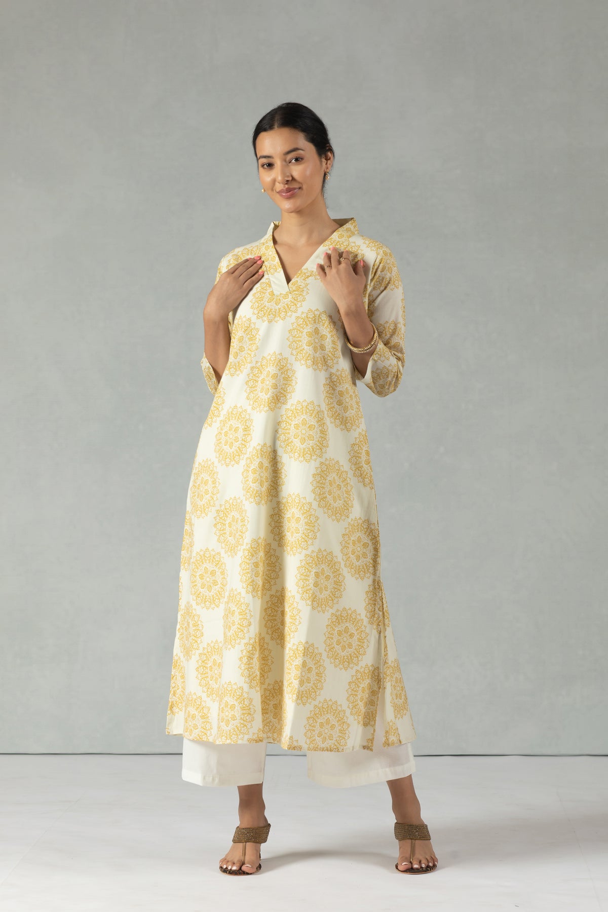 Yellow Block Bloom Kurti Set