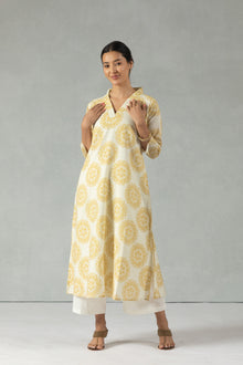 Yellow Block Bloom Kurti Set