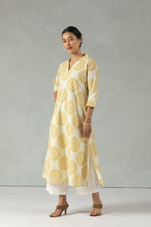 Yellow Block Bloom Kurti Set