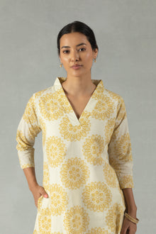 Yellow Block Bloom Kurti Set