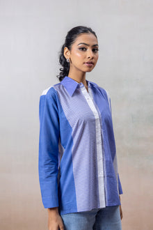 Azure Mist Colorblock Cotton Shirt