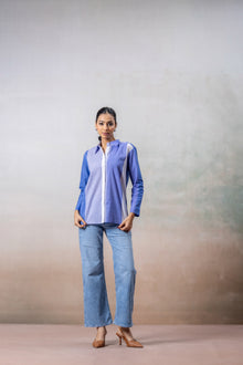 Azure Mist Colorblock Cotton Shirt