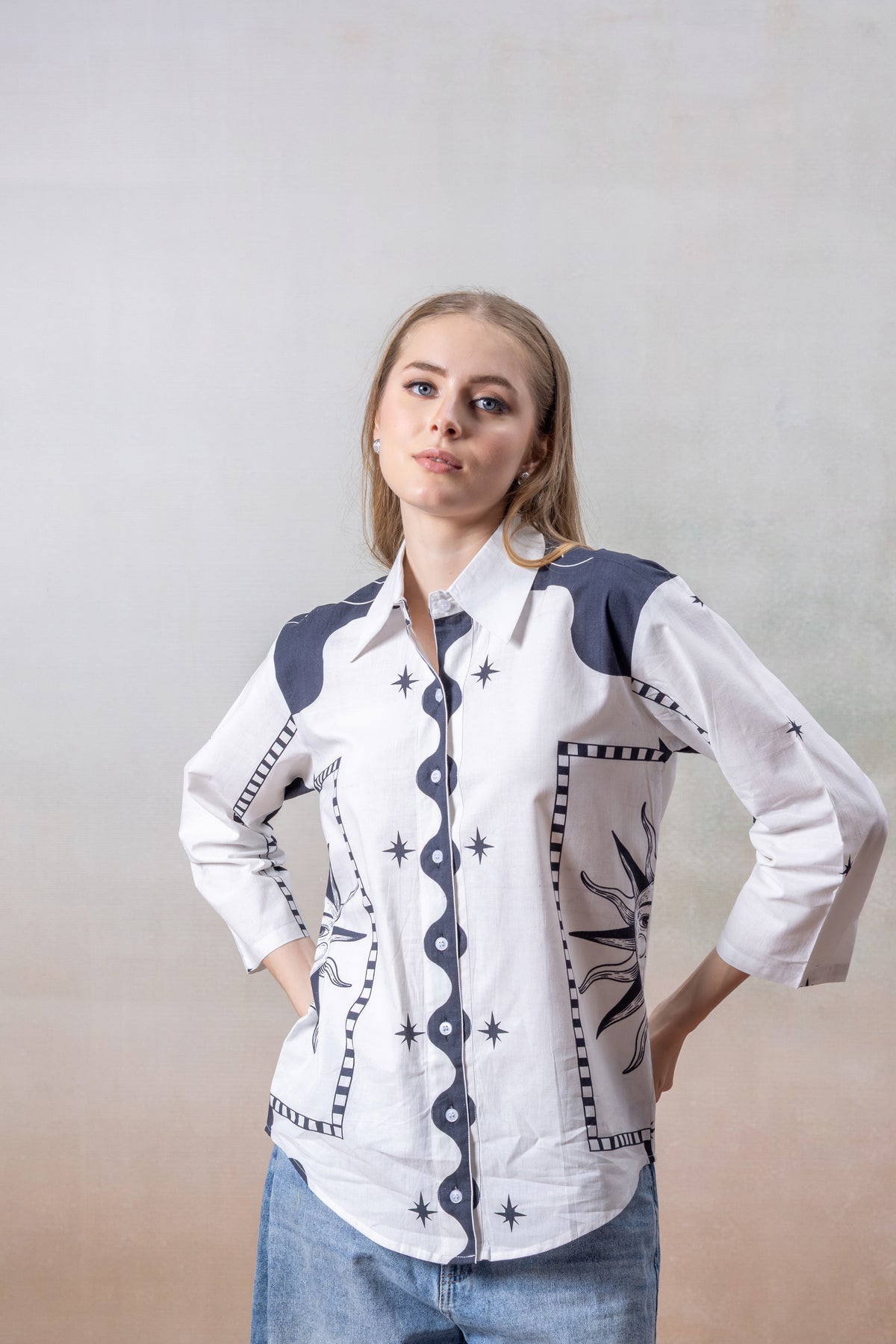 Monochrome Muse Printed Cotton Shirt