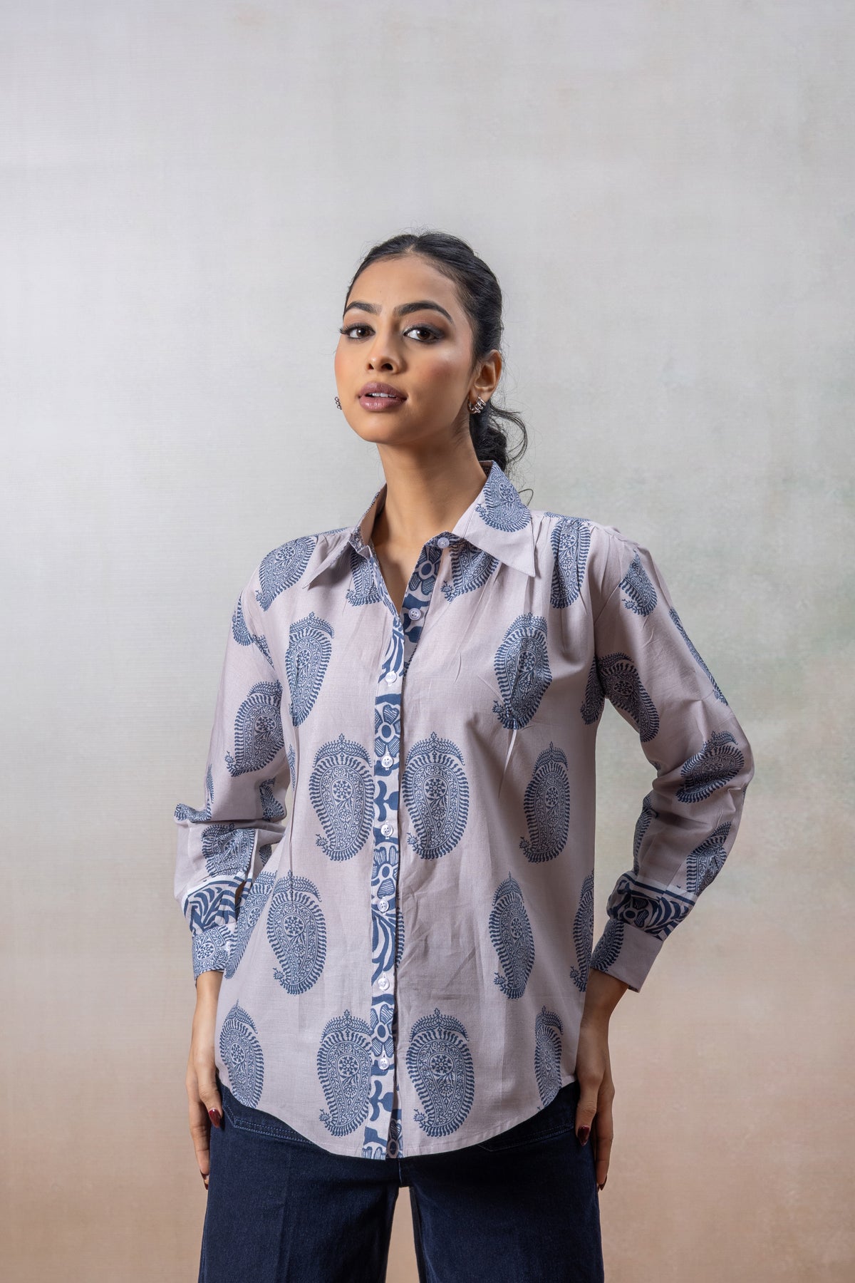 Indigo Grace Print Cotton Shirt