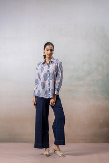 Indigo Grace Print Cotton Shirt
