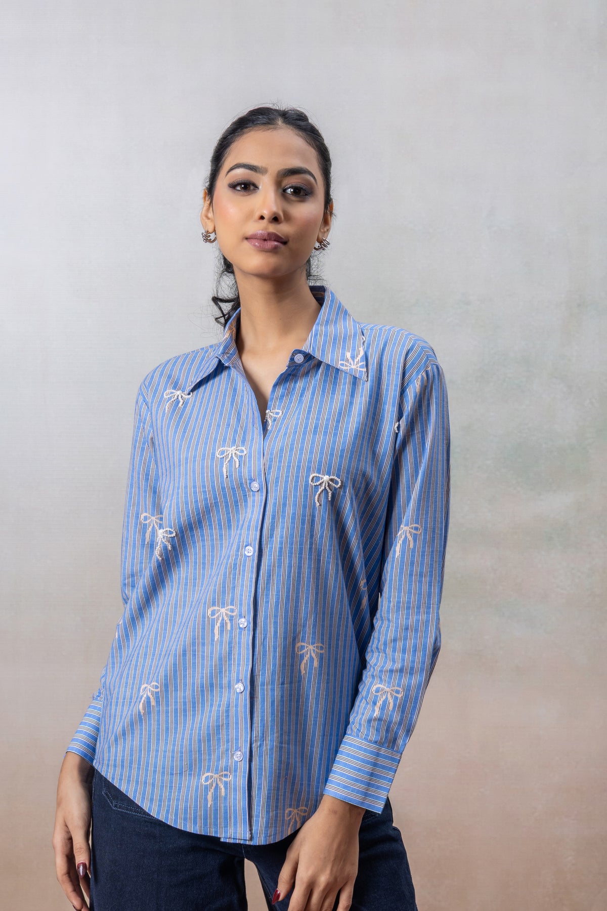 Azure Charm Blue Striped Cotton Shirt