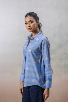 Azure Charm Blue Striped Cotton Shirt