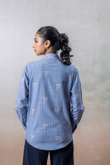 Azure Charm Blue Striped Cotton Shirt