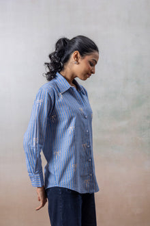 Azure Charm Blue Striped Cotton Shirt