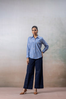 Azure Charm Blue Striped Cotton Shirt