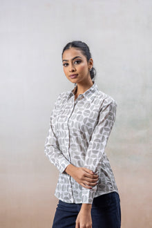 Grey Geometric Print Cotton Shirt